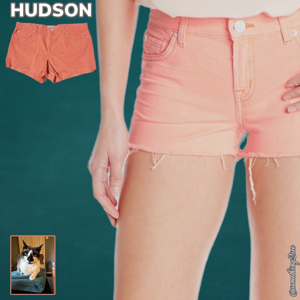 NWT $155 HUDSON Jeans | Kenzi | Cotton Cut Off Shorts in Lumo | Coral | 14